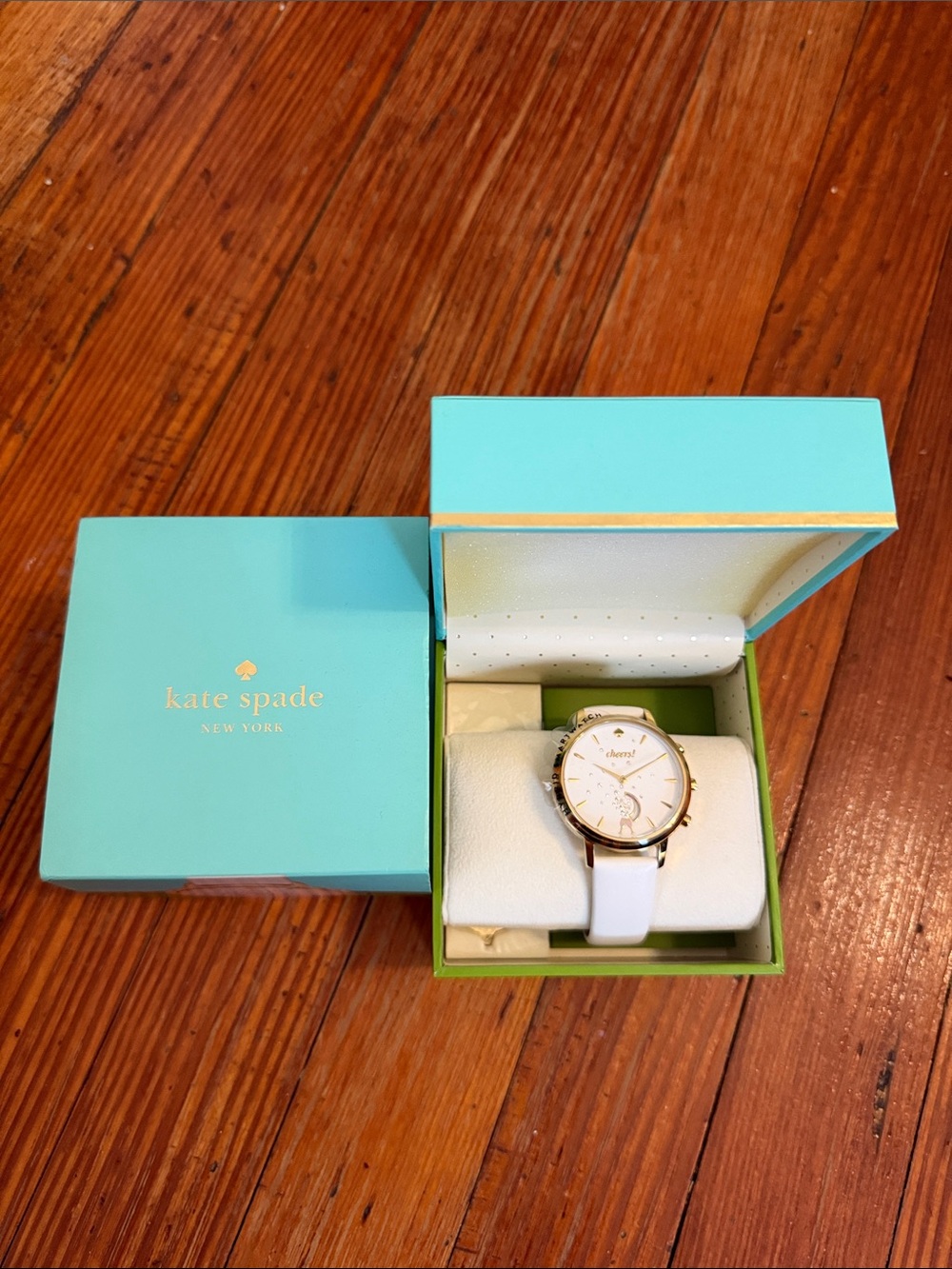 New Kate Spade Hybrid Smart Watch With White Leather Strap and Gold Face